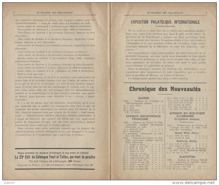 1925-BULLETIN DES PHILATELISTES--PARIS 1ER  -E500 - Francia