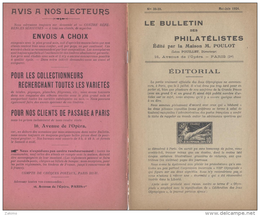 1924-BULLETIN DES PHILATELISTES--PARIS 1ER  -E500 - Frankrijk