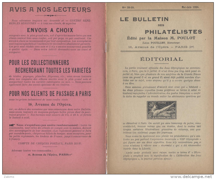 1924-BULLETIN DES PHILATELISTES--PARIS 1ER  -E500 - Frankreich