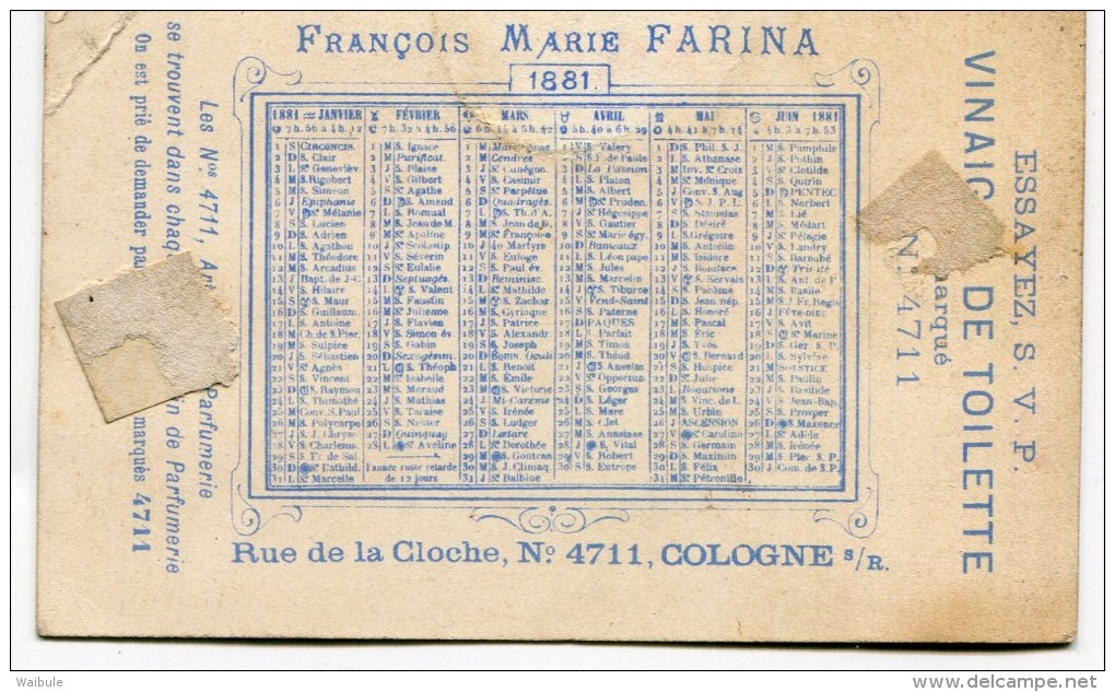 Carte Parfumée Parfum 4711 Calendrier 1881 - Other & Unclassified