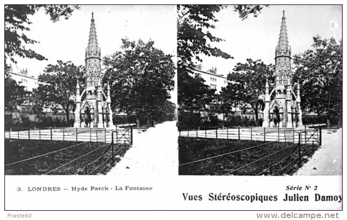 # Vues Stéréoscopiques - Londres - Hyde Park - La Fontaine - Cartes Stéréoscopiques