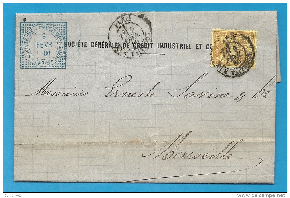 Sage YT92 Sur Lettre De Paris Pour Marseille. LAC De 1880 - 1877-1920: Semi Modern Period