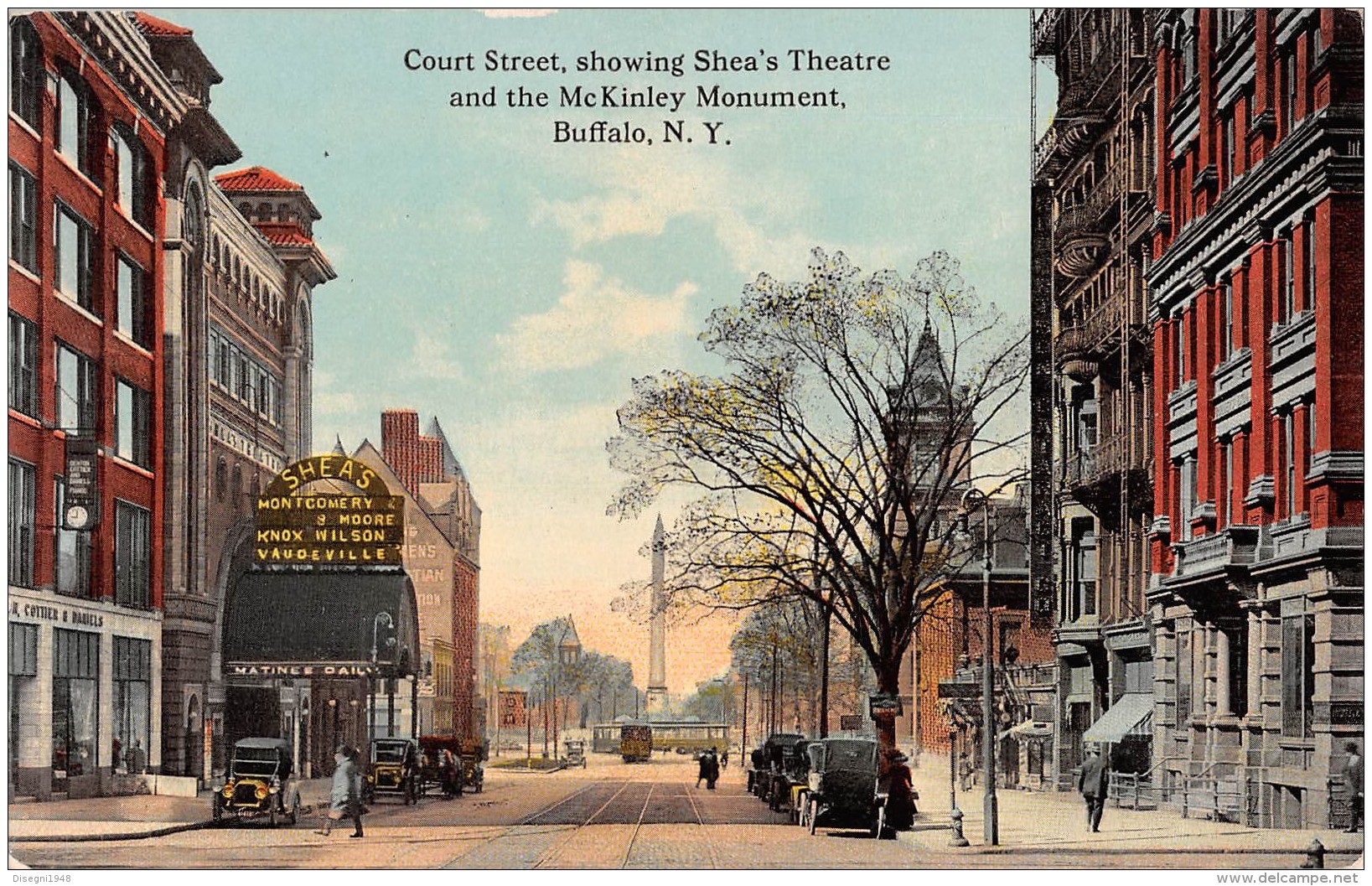 05549 "BUFFALO (NY) - COURT STREET SHOWING SHEA'S THEATRE AND MC KINLEY MON." TRAM. CARS '20 - ORIG. POST CARD. UNPOSTED - Buffalo
