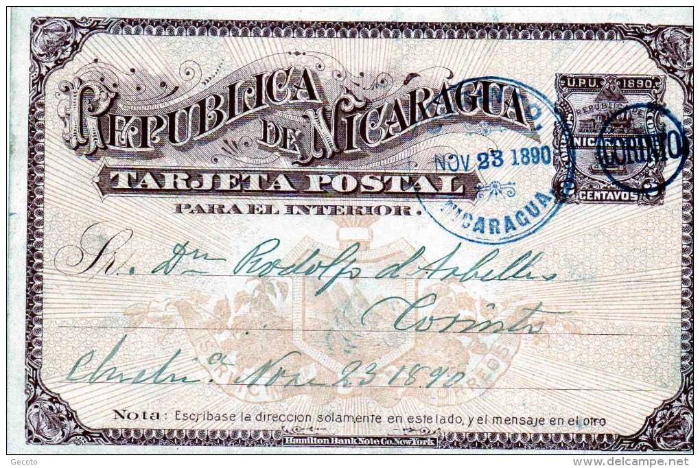 Tarjeta Postal En 1890 - Nicaragua