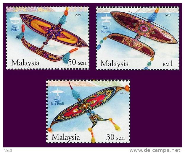 Malaysia 2005 S#1059-1061 Traditional Kites MNH Sport - Malaysia (1964-...)