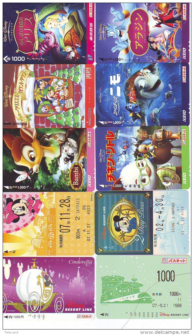 LOT DISNEY JAPAN * 10 CARTES PREPAYEES Japon (LOT 15) 10 Japan PREPAIDCARDS * 10 DISNEY KARTEN - Disney