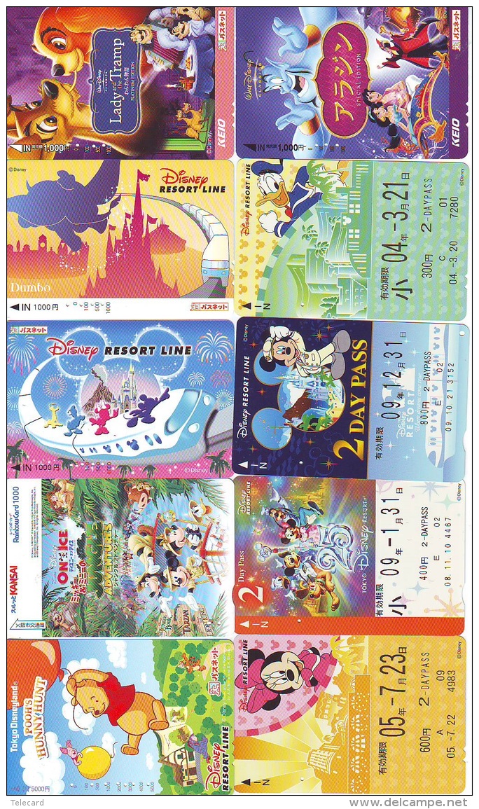 LOT DISNEY JAPAN * 10 CARTES PREPAYEES Japon (LOT 21) 10 Japan PREPAIDCARDS * 10 DISNEY KARTEN - Disney