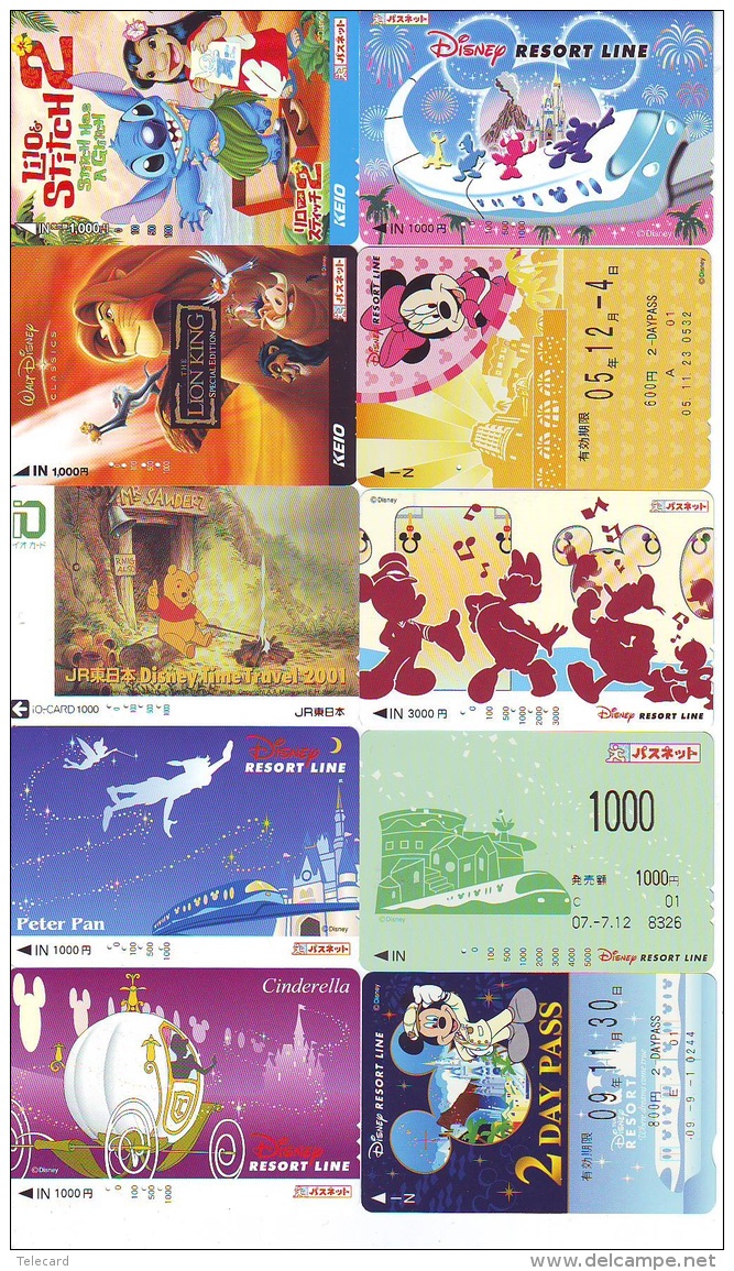 LOT DISNEY JAPAN * 10 CARTES PREPAYEES Japon (LOT 23) 10 Japan PREPAIDCARDS * 10 DISNEY KARTEN - Disney