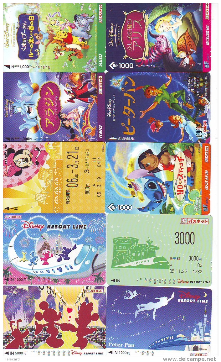 LOT DISNEY JAPAN * 10 CARTES PREPAYEES Japon (LOT 34) 10 Japan PREPAIDCARDS * 10 DISNEY KARTEN - Disney