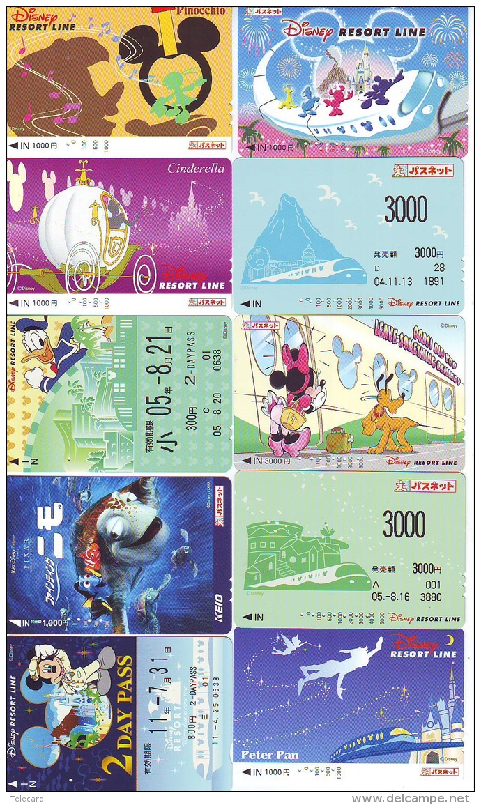 LOT DISNEY JAPAN * 10 CARTES PREPAYEES Japon (LOT 38) 10 Japan PREPAIDCARDS * 10 DISNEY KARTEN - Disney