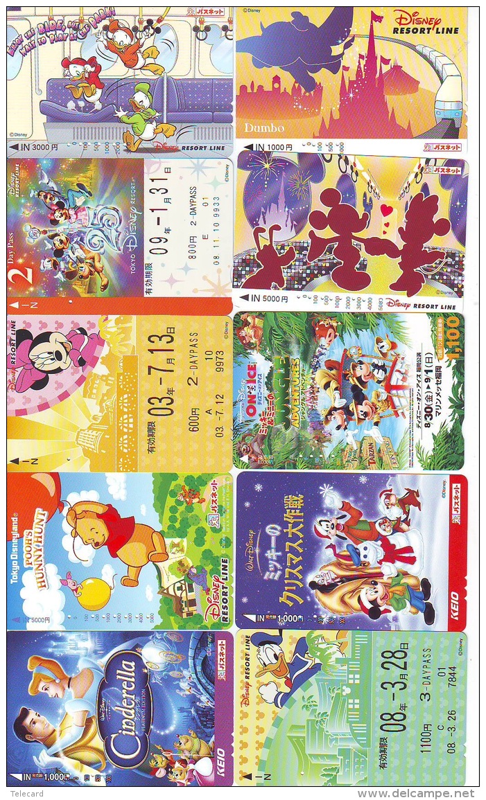 LOT DISNEY JAPAN * 10 CARTES PREPAYEES Japon (LOT 42) 10 Japan PREPAIDCARDS * 10 DISNEY KARTEN - Disney