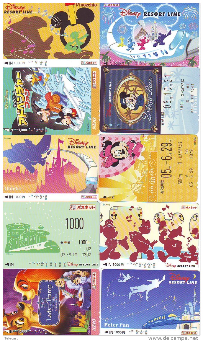 LOT DISNEY JAPAN * 10 CARTES PREPAYEES Japon (LOT 57) 10 Japan PREPAIDCARDS * 10 DISNEY KARTEN - Disney