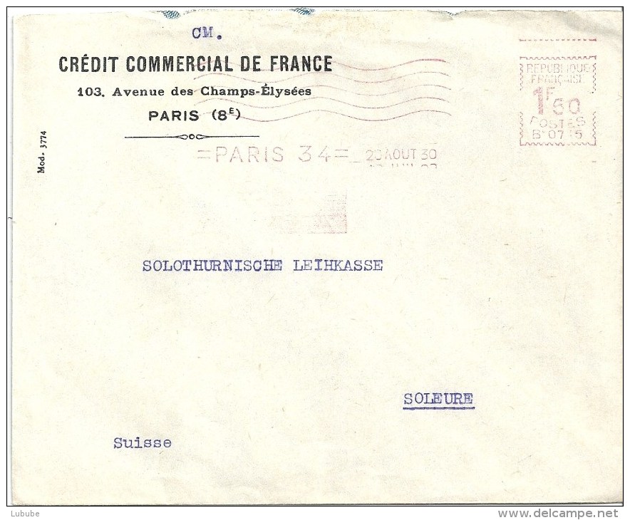 Motiv Brief  "Crédit Commercial De France, Paris"              1930 - Lettres & Documents