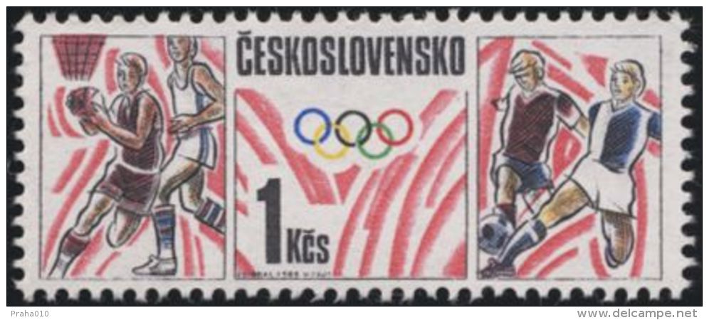 Czechoslovakia / Stamps (1988) 2827: Olympic Games 1988 (Basketball And Football); Painter: Jan Lidral - Unused Stamps