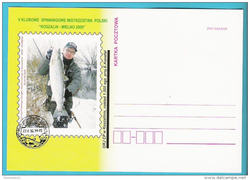 Poland 2009, Postcard Poczta Polska Koszalin Koslin, MNH, Fishing, Peche, Salmon, Saumon, Lachs - Andere & Zonder Classificatie