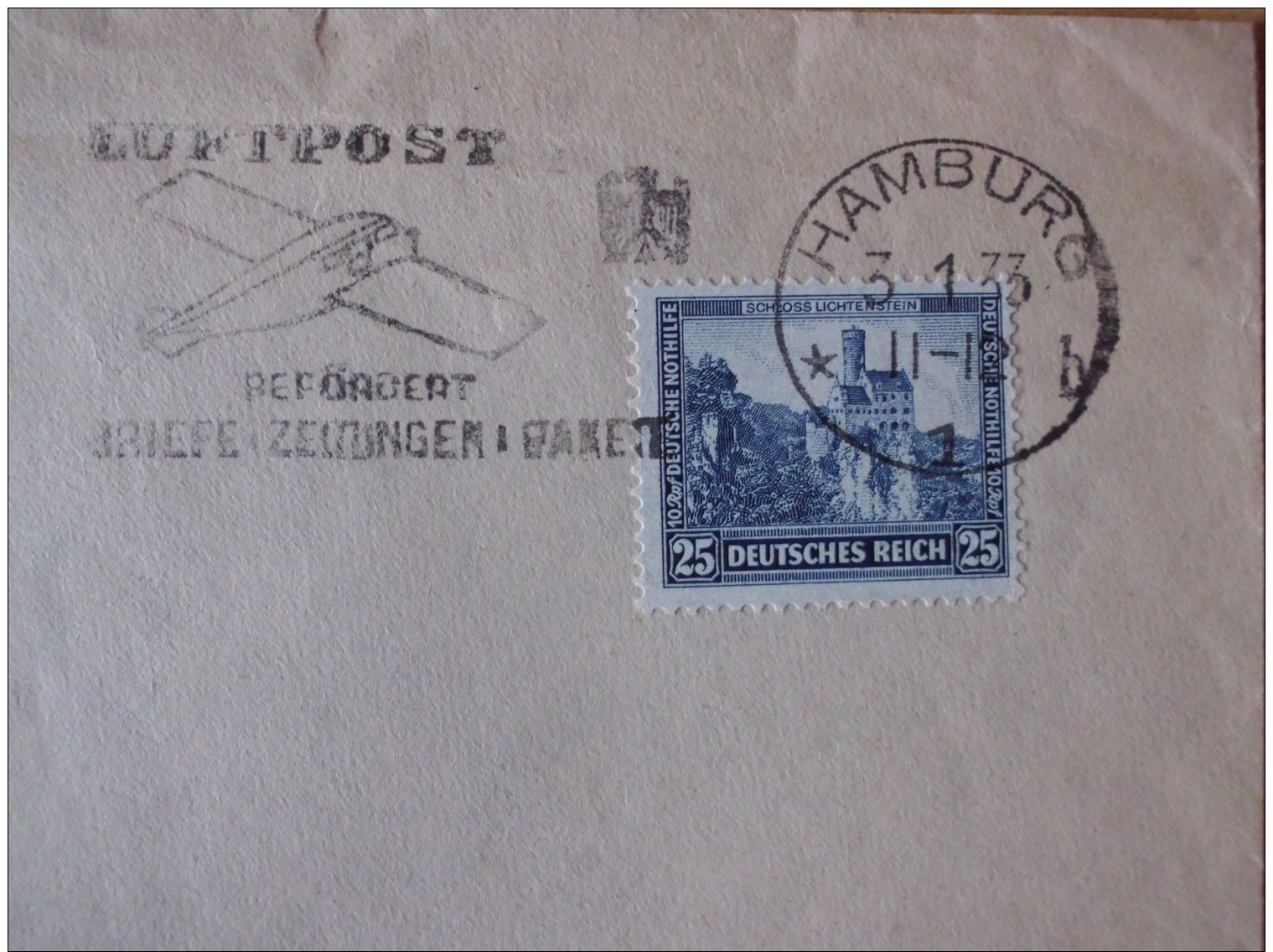 03.01.1933, BELEG Mit EINZELFRANKATUR Von NOTHILFE Nr. 477 Mit STEMPEL Von HAMBURG LUFTPOST BEFÖRDERT BRIEFE, ZEITUNGEN - Covers & Documents