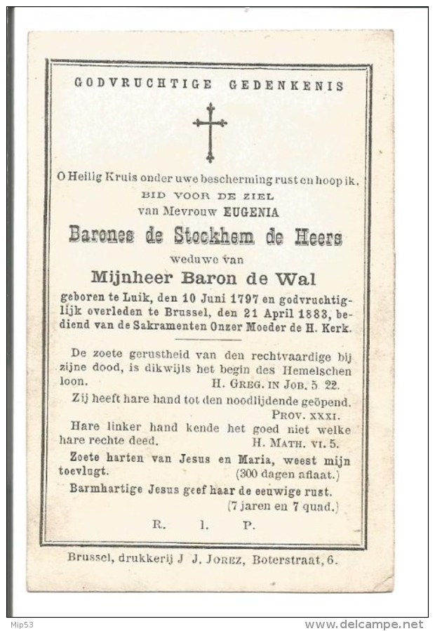 A9. Eugenia  BARONES De STOCKHEM De HEERS   -  °LUIK 1797  / + BRUSSEL 1883 - Images Religieuses