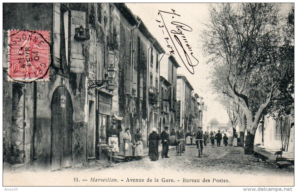 1773. CPA 34 MARSEILLAN. AVENUE DE LA GARE. BUREAU DES POSTES. - Marseillan