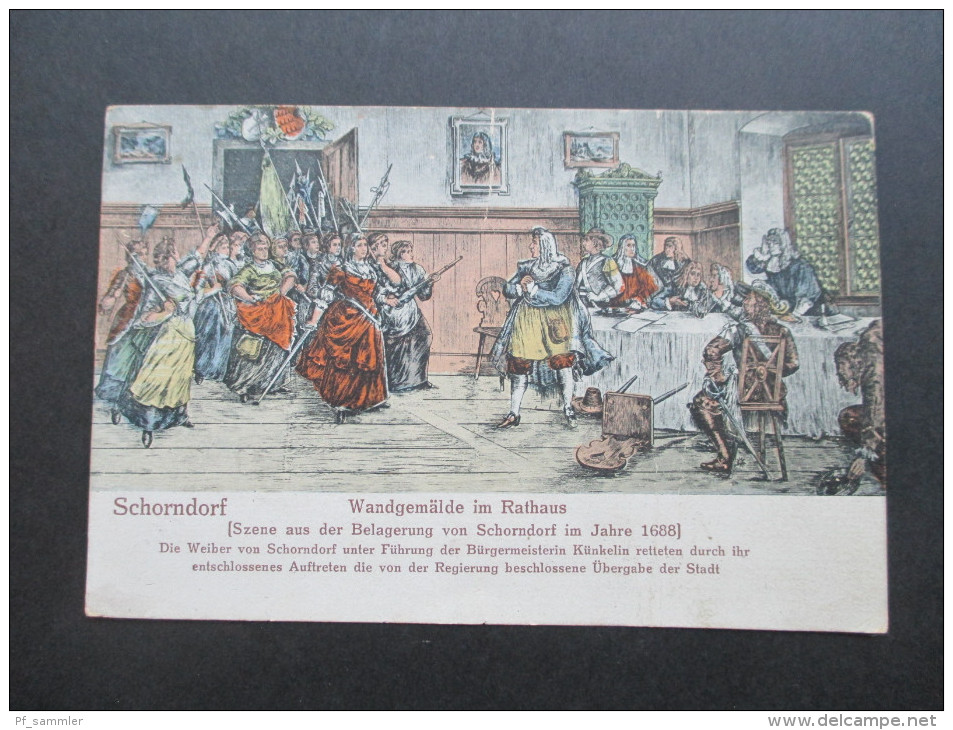 Künstlerkarte 1922 Schorndorf. Wandgemälde Im Rathaus. Szene Aus Der Belagerung Von Schorndorf Im Jahre 1688. - Autres & Non Classés