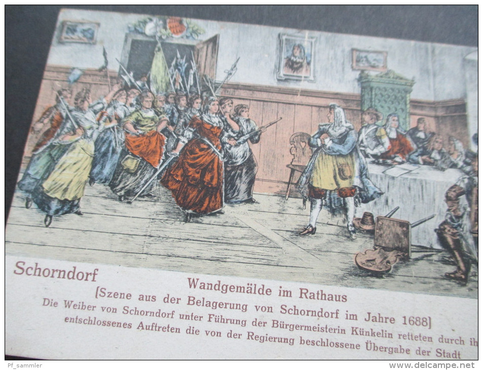 Künstlerkarte 1922 Schorndorf. Wandgemälde Im Rathaus. Szene Aus Der Belagerung Von Schorndorf Im Jahre 1688. - Autres & Non Classés