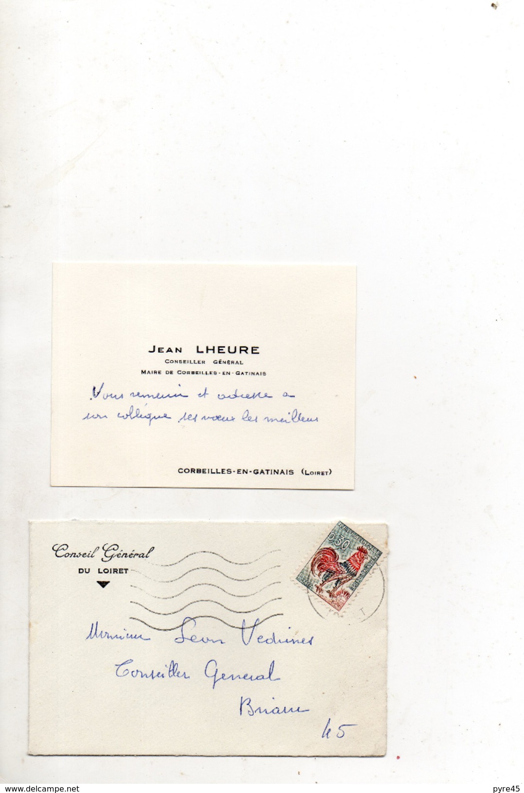 FRANCE ENVELOPPE DE CORBEILLES EN GATINAIS POUR BRIARE CONSEIL GENERAL DU LOIRET - Covers & Documents