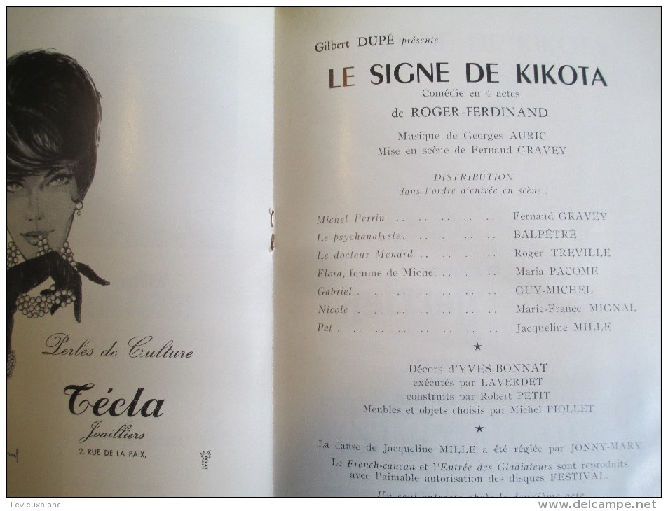 Théatre des Nouveautés/Le Signe de Kikota/ Roger-Ferdinand/Fernand GRAVEY/Maria Pacome/1961  PROG87