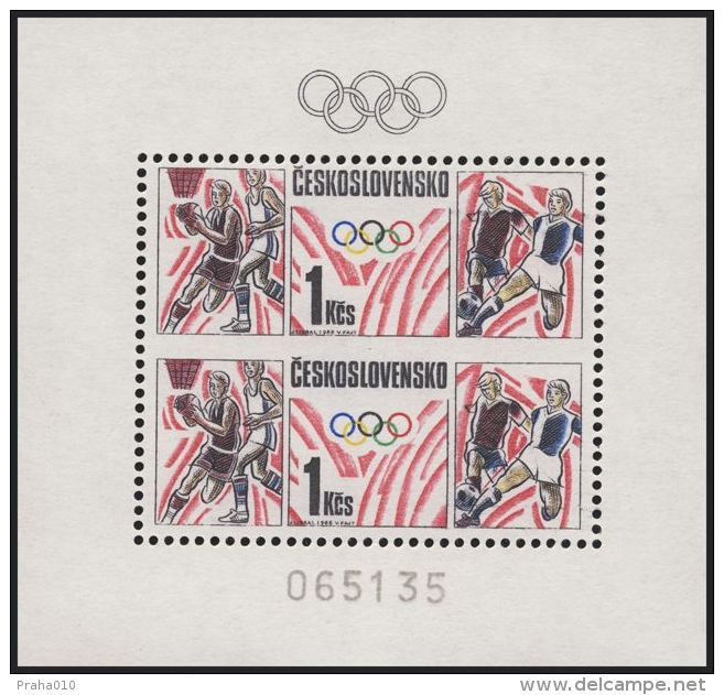 Czechoslovakia / Stamps (1988) 2827 A: Olympic Games 1988 (Basketball And Football); Painter: Jan Lidral - Unused Stamps