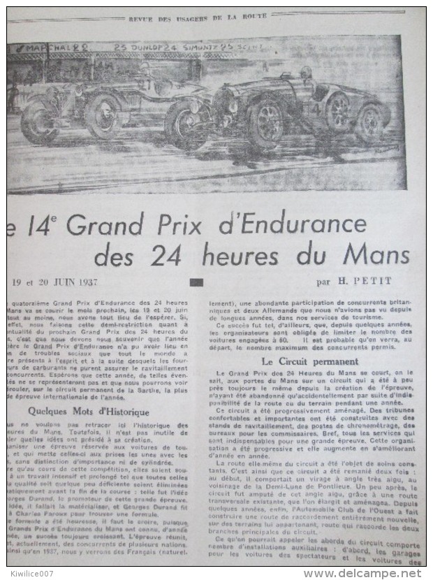 1937 REVUE DES USAGERS DE LA ROUTE -  saint st maixent l école  marchal - 24 heures du Mans  - NIORT  _ THOUARS -