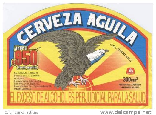 Lote EC50, Colombia, Beer Label, Cerveza Aguila, 950, Semicirculo, Not Perfect, Etikett, Etiqueta De Cerveza - Cerveza