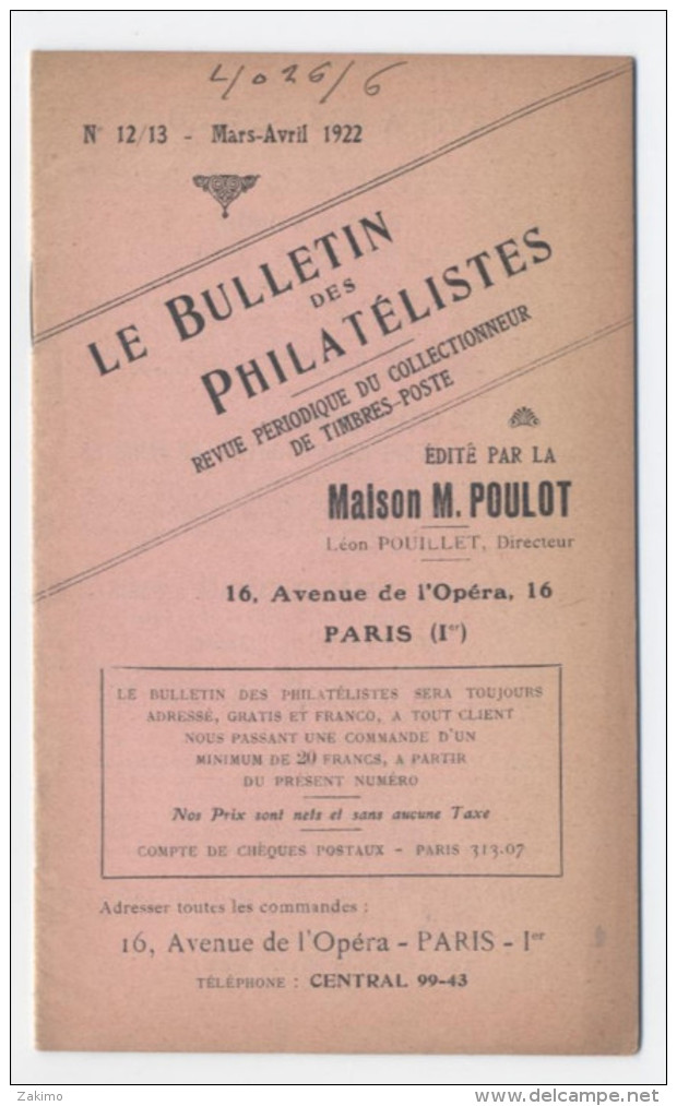 1922-BULLETIN DES PHILATELISTES--PARIS 1ER  -E500 - Frankreich