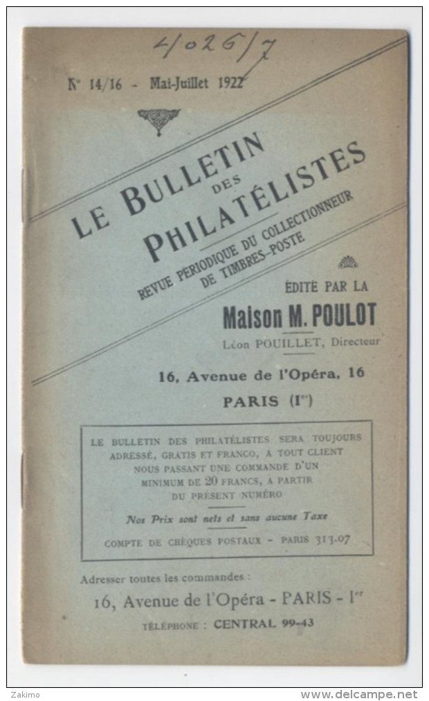 1922-BULLETIN DES PHILATELISTES--PARIS 1ER  -E500 - Frankrijk