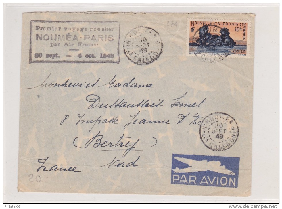 NOUVELLE CALEDONIE  1949  VOL NOUMEA-PARIS AIR FRANCE - Covers & Documents