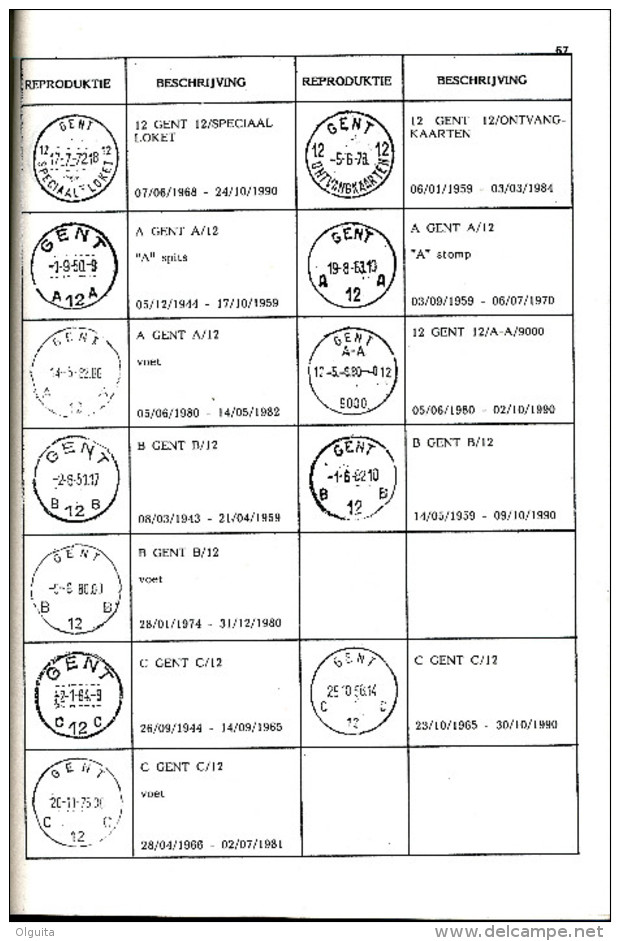 LIVRE Belgique - Raddagtekeningstempels OOST VLAANDEREN , Letter E-G ( GENT !!!) , 102 P. , 1991 -  TB Etat  --  15/293 - Philatélie Et Histoire Postale