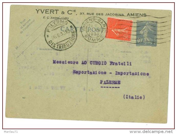 6460 FRANCIA FRANCAISE INTERO POSTALE 40C+50C STAMPA PRIVATA 1930 - Storia Postale