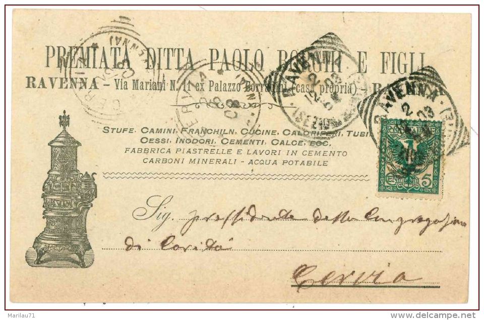 6469 PUBBLICITARIA RAVENNA BORGHI SFUFE CAMINI 1903 VIAGGIATA - Ravenna