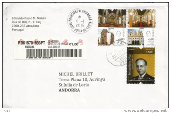 Cathédrales De Funchal (ile De Madeira) & Angra (iles Açores), Lettre Recommandée Adressée ANDORRE - Briefe U. Dokumente