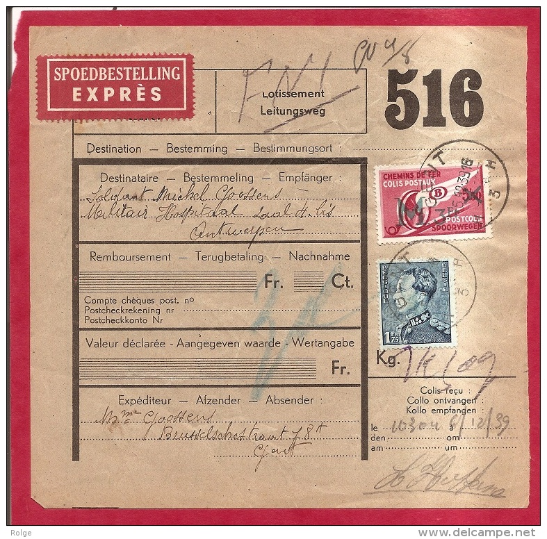 BRFE-7354 GENT  H3H      OP SPOEDBESTELLING- EXPRES OP SPOORWEGDOCUMENT - 1936-1951 Poortman