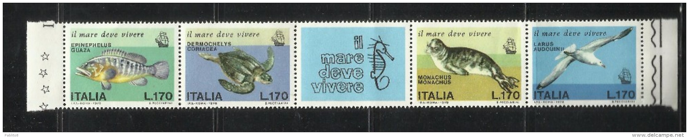 ITALIA REPUBBLICA ITALY REPUBLIC 1978 SALVAGUARDIA DEL MARE SEA PROTECTION STRISCIA SERIE COMPLETA STRIP SET MNH - 1971-80: Nieuw/plakker