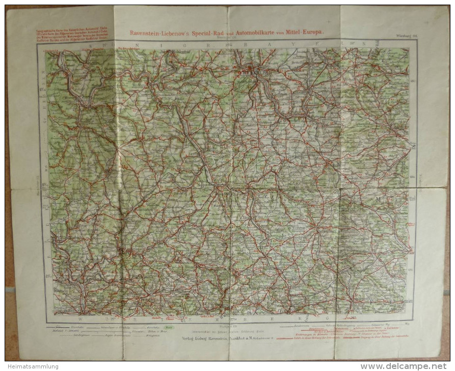 Würzburg 114 - 30cm X 40cm - 1:300'000 - Topographische Karte Des Kaiserlichen Automobil Clubs - Radfahrer Bund Und Radf - Topographische Karten