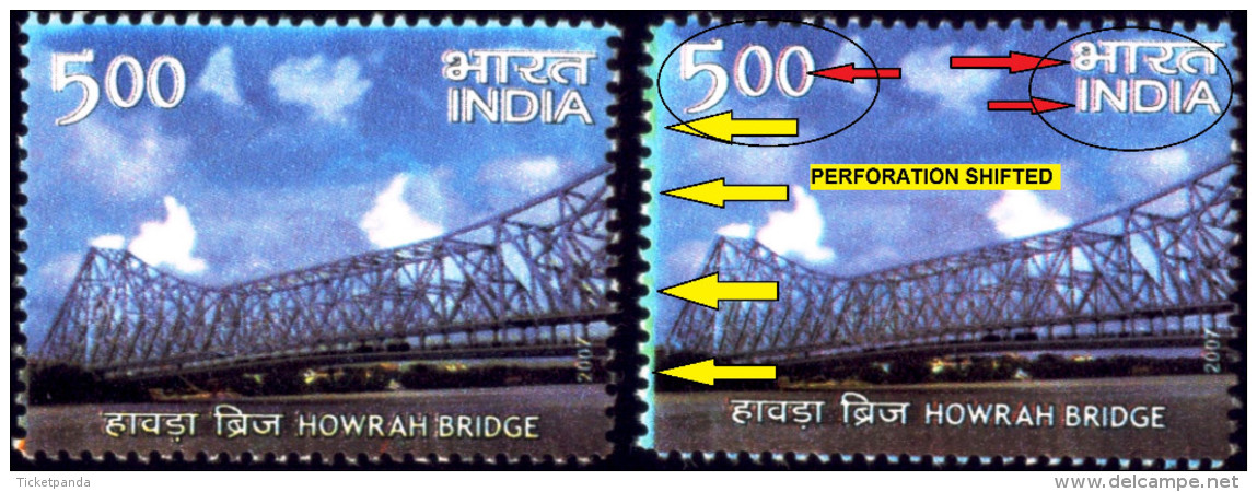 ERRORS-LANDMARK BRIDGES OF INDIA-BIG LOT-DIFFERENT COMBINATIONS-INDIA-2007-MNH-TP-37 - Variétés Et Curiosités