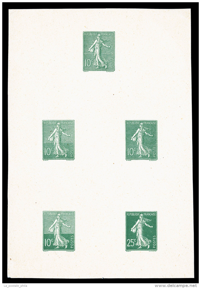 (*) Semeuse Roty: Epreuve Collective De 5 Valeurs En Vert, Très Jolie Pièce, Rare (certificat)   ... - 1903-60 Säerin, Untergrund Schraffiert