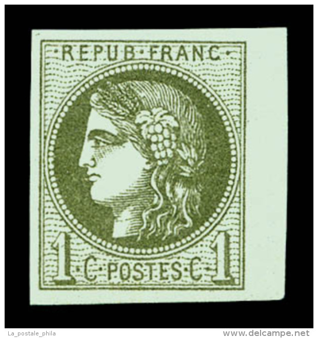 ** N°39A, 1c Olive Report 1, Bord De Feuille, Fraîcheur Postale, SUP (certificat)    Qualité : ** ... - 1870 Emission De Bordeaux