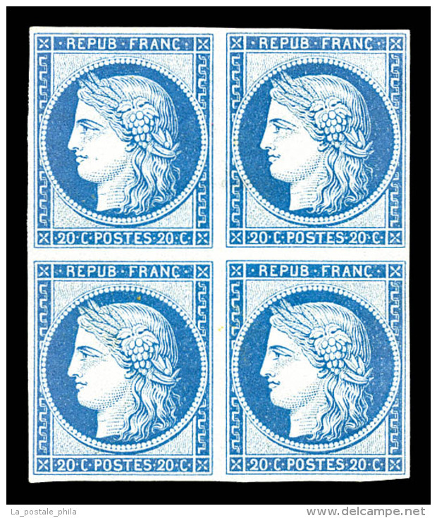 ** N°37f, 20c Bleu Impression Granet, Bloc De Quatre (2ex*), Fraîcheur Postale, SUP (certificat)   ... - 1870 Belagerung Von Paris