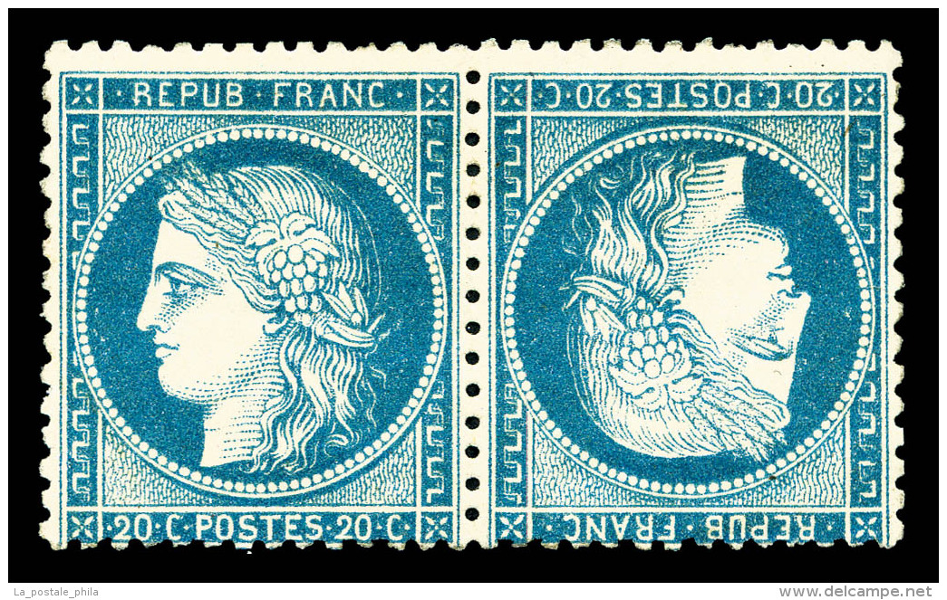 * N°37c, 20c Bleu En PAIRE TÊTE BÊCHE, Frais, R.R.R. (signé Calves/certificat)   ... - 1870 Siège De Paris