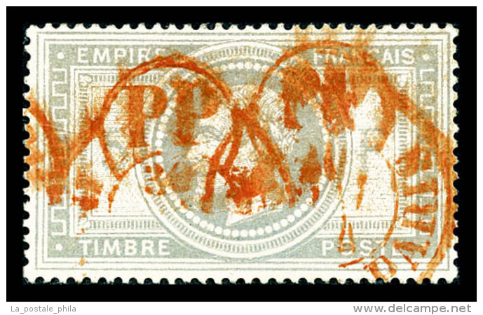 O N°33, 5F Violet-gris Oblitération Cachet à Date Rouge Des Imprimés, SUP (signé... - 1863-1870 Napoléon III Lauré