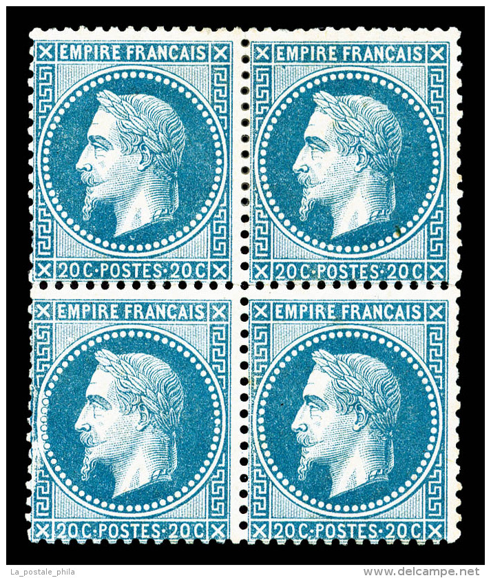 ** N°29B, 20c Bleu Type II: Variété Retouche Du Cadre Tenant à Normaux Dans Un Bloc De... - 1862 Napoléon III.