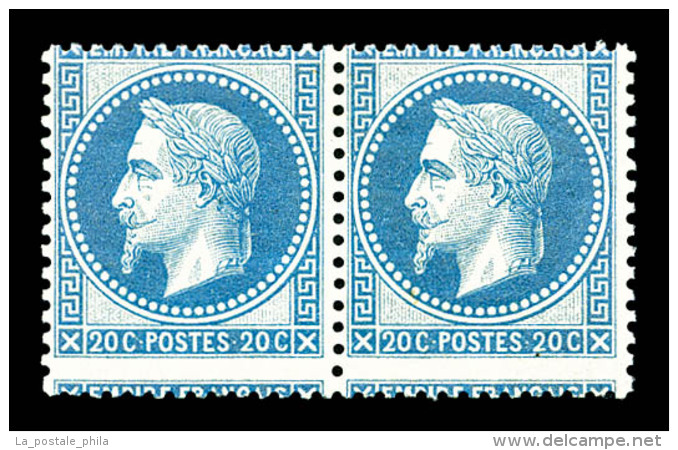 ** N°29A, 20c Bleu Type I: Piquage à Cheval En Paire, SUP (certificat)    Qualité : ** - 1862 Napoléon III.