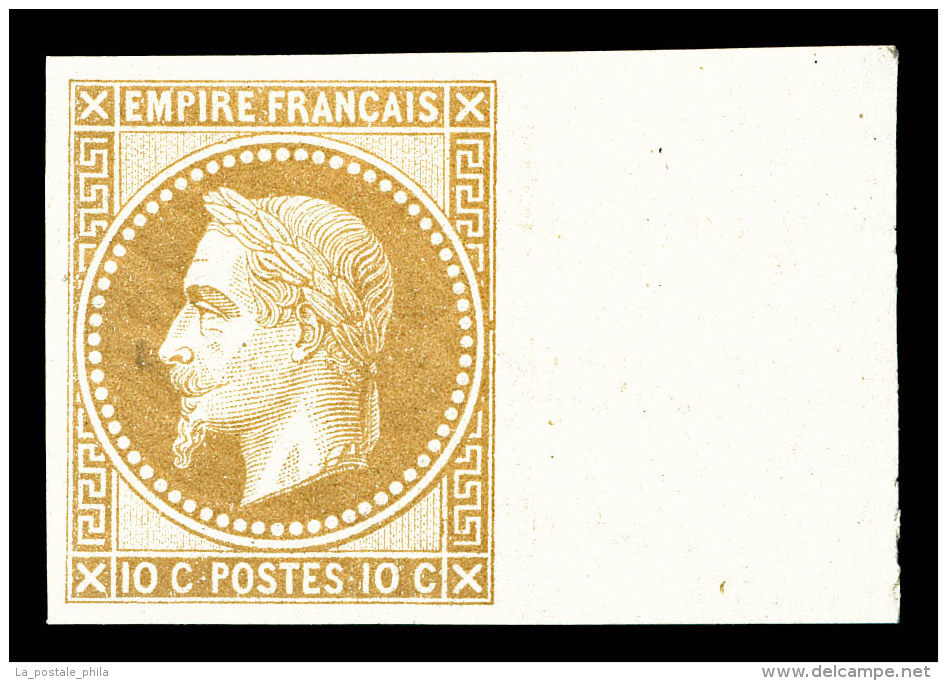 ** N°28Aa, 10c Bistre Impression De Rothschild Non Dentelé Bord De Feuille Latéral, SUP... - 1862 Napoléon III.