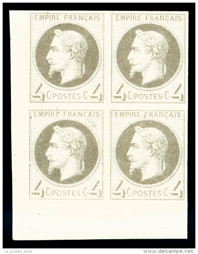 ** N°27Bf, Rothschild, 4c Gris Non Dentelé En Bloc De Quatre Coin De Feuille (1ex), Fraîcheur... - 1862 Napoléon III