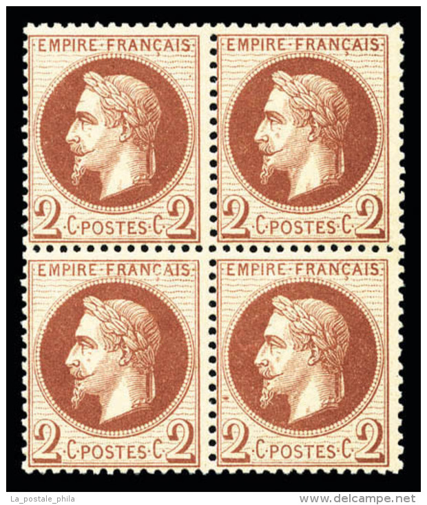 ** N°26, 2c Rouge-brun En Bloc De Quatre, Fraîcheur Postale, SUPERBE (certificat)    Qualité : ** ... - 1862 Napoléon III.